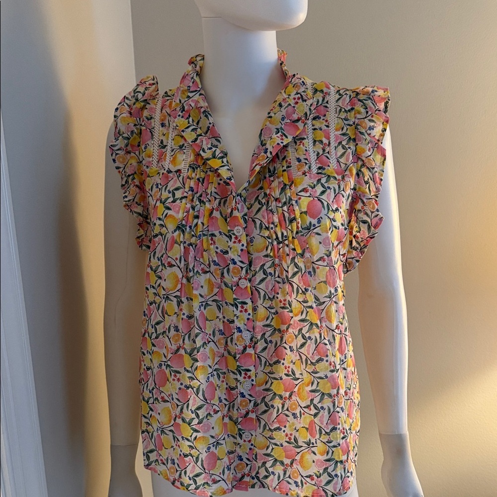Aqua Floral Ruffle Sleeve Blouse